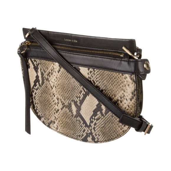 Louise et Cie Embossed Leather Snake Print Crossbody Bag - Black and Brown - Picture 1 of 16
